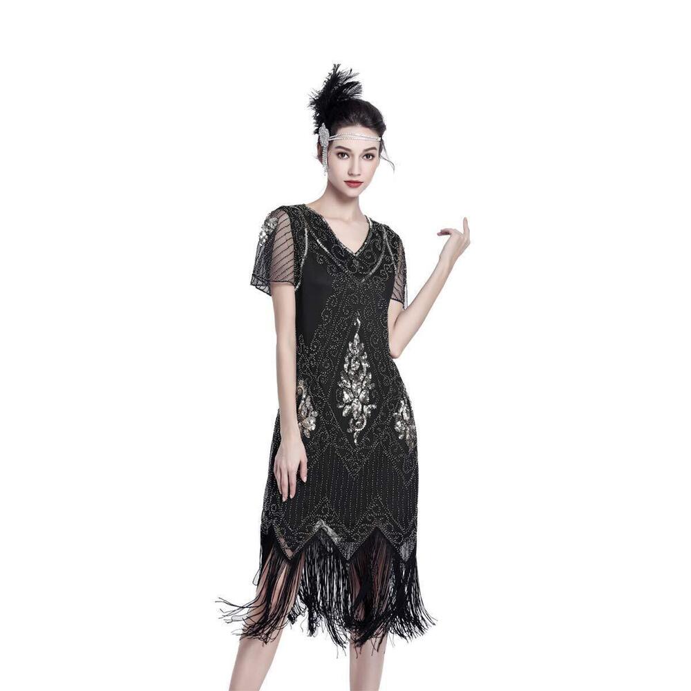 9053 Flapper Dresses 1920s Gatsby Roaring 20s Great 1920 Dress Black